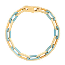 Load image into Gallery viewer, 14k Yellow Gold Turquoise Paperclip Gem Link Bracelet (7.00 mm)
