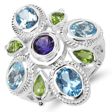 Load image into Gallery viewer, 5.13 Carat Genuine Amethyst , Blue Topaz &amp; Peridot .925 Sterling Silver Ring
