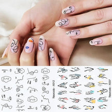 Load image into Gallery viewer, Abstract Lady Face Water Decals Fruit Flower Summer Leopard Alphabet Leaves Nail Stickers Water Black Leaf Sliders Marble Nail Art Stickers Water Transfer Nail Decals Full Wraps Gradient Acrylic Nail Kits for Women Manicure Decoration
