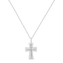 Load image into Gallery viewer, .925 Sterling Silver Prong-Set Diamond Accent Cross 18" Pendant Necklace (I-J Color, I1-I2 Clarity)
