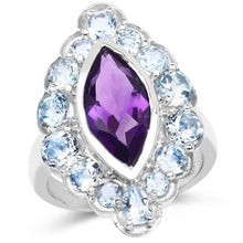 Load image into Gallery viewer, 5.30 Carat Genuine Amethyst and Blue Topaz .925 Sterling Silver Ring
