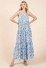 Load image into Gallery viewer, New Flower Print Tiered Sleeveless Empire Maxi Dress – Elegant, Playful and Feminine Floral Maxi Dress with Whimsical Layers
