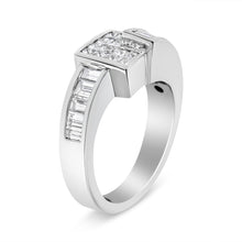 Load image into Gallery viewer, 14K White Gold 1 1/2 Cttw Invisible-Set Princess and Channel-Set Baguette Diamond Geometric Bypass Ring Band (G-H Color, SI2-I1 Clarity) - Ring Size 7
