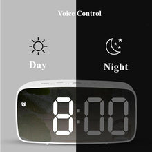 Load image into Gallery viewer, Acrylic/Mirror Alarm Clock LED Digital Clock Voice Control Snooze Time Temperature Display Night Mode Digital Alarm Clock, LED Bedside Clock with 6-Level Brightness Dual Alarm Adjustable Volume with 3 Alarm Sound Alarm Clock for Bedroom Office
