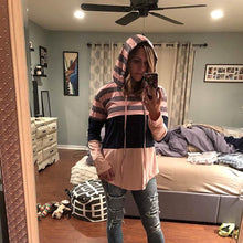 Load image into Gallery viewer, Actloe Women Long Sleeve Striped Color Block Casual Hoodies
