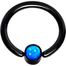 Load image into Gallery viewer, 16G 5/16 Aqua Faux Opal 3mm Disc Black BCR Captive Ring
