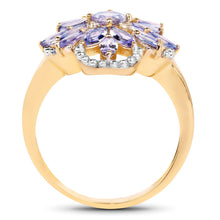 Load image into Gallery viewer, 14K Yellow Gold Plated 2.01 Carat Genuine Tanzanite &amp; White Topaz .925 Sterling Silver Ring
