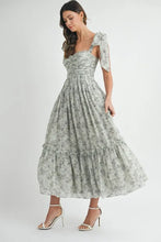 将图片加载到图库查看器，Floral Bust Ruched Midi Dress with Shoulder Tie For Women – Ruched Midi Dress For Summer, Floral Bust Dress, Shoulder Tie Dress, Feminine Midi Dress, Chic Event Dress
