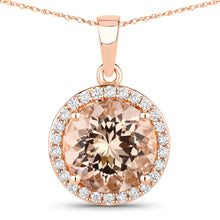 将图片加载到图库查看器，3.61 Carat Genuine Morganite and White Diamond 14K Rose Gold Pendant
