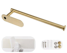将图片加载到图库查看器，Adhesive Paper Holder Gold 304 Stainless Steel Stand Toilet Paper Towel Rack Tissue Roll Hanger For Kitchen Bathroom Free Nail Stainless Steel Toilet Tissue Roll Holder Sticky Hand Towel Hanger Vertical Or Horizontal No Drilling
