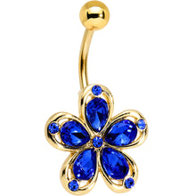 Load image into Gallery viewer, Blue Gem Gold PVD Zinnia Flower Belly Ring

