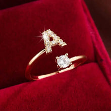 Load image into Gallery viewer, Adjustable Copper Initial Ring with Four-Claw Round Zirconia

