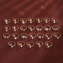 Load image into Gallery viewer, Adjustable Copper Initial Ring with Four-Claw Round Zirconia
