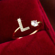 Load image into Gallery viewer, Adjustable Copper Initial Ring with Four-Claw Round Zirconia
