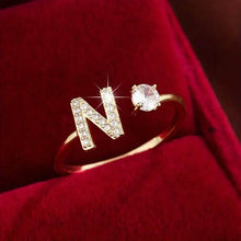 Load image into Gallery viewer, Adjustable Copper Initial Ring with Four-Claw Round Zirconia
