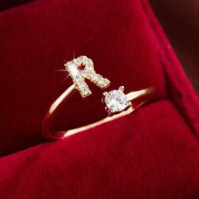 Load image into Gallery viewer, Adjustable Copper Initial Ring with Four-Claw Round Zirconia
