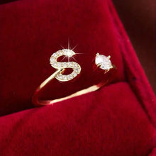 Load image into Gallery viewer, Adjustable Copper Initial Ring with Four-Claw Round Zirconia
