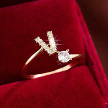 Load image into Gallery viewer, Adjustable Copper Initial Ring with Four-Claw Round Zirconia
