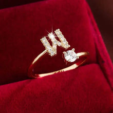 Load image into Gallery viewer, Adjustable Copper Initial Ring with Four-Claw Round Zirconia

