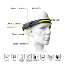Load image into Gallery viewer, Adjustable Rechargeable LED Induction USB Headlamp  Lightweight Head Lamp Head Torch 5 Lighting Modes Flashlight   For Camping Hiking Running Outdoor Adults Kids
