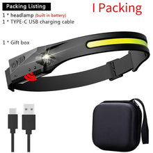 Load image into Gallery viewer, Adjustable Rechargeable LED Induction USB Headlamp  Lightweight Head Lamp Head Torch 5 Lighting Modes Flashlight   For Camping Hiking Running Outdoor Adults Kids

