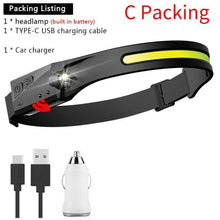 Load image into Gallery viewer, Adjustable Rechargeable LED Induction USB Headlamp  Lightweight Head Lamp Head Torch 5 Lighting Modes Flashlight   For Camping Hiking Running Outdoor Adults Kids
