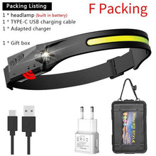 Load image into Gallery viewer, Adjustable Rechargeable LED Induction USB Headlamp  Lightweight Head Lamp Head Torch 5 Lighting Modes Flashlight   For Camping Hiking Running Outdoor Adults Kids

