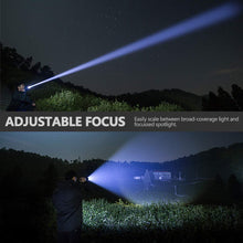 Load image into Gallery viewer, Adjustable Rechargeable Powerful Zoomable LED USB Flashlights High Lumens Powerful Tactical  Waterproof Super Bright  Flashlights Best For Camping Outdoor Hiking Running Riding
