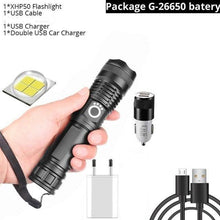 Load image into Gallery viewer, Adjustable Rechargeable Powerful Zoomable LED USB Flashlights High Lumens Powerful Tactical  Waterproof Super Bright  Flashlights Best For Camping Outdoor Hiking Running Riding
