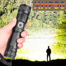 Load image into Gallery viewer, Adjustable Rechargeable Powerful Zoomable LED USB Flashlights High Lumens Powerful Tactical  Waterproof Super Bright  Flashlights Best For Camping Outdoor Hiking Running Riding
