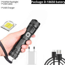 Load image into Gallery viewer, Adjustable Rechargeable Powerful Zoomable LED USB Flashlights High Lumens Powerful Tactical  Waterproof Super Bright  Flashlights Best For Camping Outdoor Hiking Running Riding
