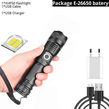 Load image into Gallery viewer, Adjustable Rechargeable Powerful Zoomable LED USB Flashlights High Lumens Powerful Tactical  Waterproof Super Bright  Flashlights Best For Camping Outdoor Hiking Running Riding
