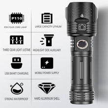 Load image into Gallery viewer, Adjustable Rechargeable Tactical Flashlight USB LED  Super Bright Zoomable IPX65 Waterproof Portable Torchlight Flash Lamp USB Charging For Hiking Camping Running Fishing
