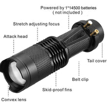 Load image into Gallery viewer, Adjustable Rechargeable Water Resistant Super Bright Mini Handheld Flashlights LED Zoomable Flashlight For Camping Fishing  Bicycle Light Kids Indoor Outdoor Hiking
