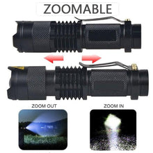 Load image into Gallery viewer, Adjustable Rechargeable Water Resistant Super Bright Mini Handheld Flashlights LED Zoomable Flashlight For Camping Fishing  Bicycle Light Kids Indoor Outdoor Hiking
