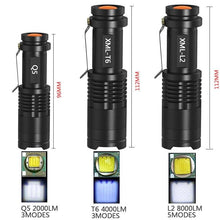 Load image into Gallery viewer, Adjustable Rechargeable Water Resistant Super Bright Mini Handheld Flashlights LED Zoomable Flashlight For Camping Fishing  Bicycle Light Kids Indoor Outdoor Hiking
