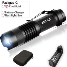 Load image into Gallery viewer, Adjustable Rechargeable Water Resistant Super Bright Mini Handheld Flashlights LED Zoomable Flashlight For Camping Fishing  Bicycle Light Kids Indoor Outdoor Hiking
