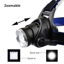 将图片加载到图库查看器，Adjustable Rechargeable Waterproof Brightest Zoomable LED Lightweight Hands Free Headlamp High Power For Adult Hunting Camping Running Hiking Riding Fishing Rechargeable T6 Chip Headlight
