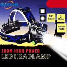 将图片加载到图库查看器，Adjustable Rechargeable Waterproof Brightest Zoomable LED Lightweight Hands Free Headlamp High Power For Adult Hunting Camping Running Hiking Riding Fishing Rechargeable T6 Chip Headlight

