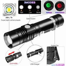 Load image into Gallery viewer, Adjustable Rechargeable  Waterproof LED Flashlights Rechargeable High Lumens Torchlight Zoomable Torch USB Charging Waterproof 5 Modes With Power Display For Camping Hiking Outdoor Emergency

