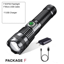 Load image into Gallery viewer, Adjustable Rechargeable  Waterproof LED Flashlights Rechargeable High Lumens Torchlight Zoomable Torch USB Charging Waterproof 5 Modes With Power Display For Camping Hiking Outdoor Emergency

