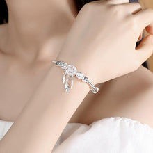 将图片加载到图库查看器，Adjustable Sterling Silver Dreamcatcher Feather Round Bead Charm Bracelet Bangle Adjustable Polished Hollow Out Bracelet For Women Girl Teen Mother Friend Friendship Cute Luxury Jewelry Birthday Gift
