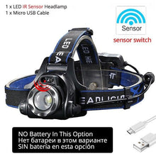 Load image into Gallery viewer, Adjustable USB Rechargeable IR Sensor Super Bright Headlight Battery For Long Working Time LED Headlamp Fishing  Waterproof Head Light Lamp Perfect For Running  Camping
