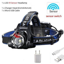Load image into Gallery viewer, Adjustable USB Rechargeable IR Sensor Super Bright Headlight Battery For Long Working Time LED Headlamp Fishing  Waterproof Head Light Lamp Perfect For Running  Camping
