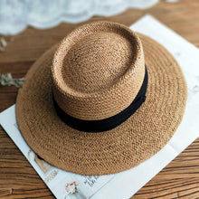 将图片加载到图库查看器，Adult Summer Straw Hat Fashion Casual Beach Fedora Hat Wide Brim Straw Hat Luxury Fedora Summer Packable Sun Hat Lightweight Women Beach Sun Hat Breathable Sun Hats For Women 56-58cm
