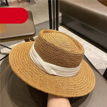 将图片加载到图库查看器，Adult Summer Straw Hat Fashion Casual Beach Fedora Hat Wide Brim Straw Hat Luxury Fedora Summer Packable Sun Hat Lightweight Women Beach Sun Hat Breathable Sun Hats For Women 56-58cm
