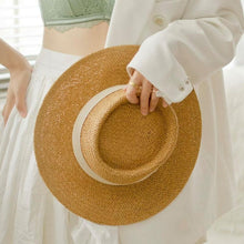 将图片加载到图库查看器，Adult Summer Straw Hat Fashion Casual Beach Fedora Hat Wide Brim Straw Hat Luxury Fedora Summer Packable Sun Hat Lightweight Women Beach Sun Hat Breathable Sun Hats For Women 56-58cm
