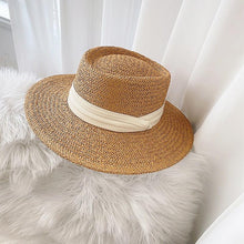将图片加载到图库查看器，Adult Summer Straw Hat Fashion Casual Beach Fedora Hat Wide Brim Straw Hat Luxury Fedora Summer Packable Sun Hat Lightweight Women Beach Sun Hat Breathable Sun Hats For Women 56-58cm
