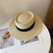 将图片加载到图库查看器，Adult Summer Straw Hat Fashion Casual Beach Fedora Hat Wide Brim Straw Hat Luxury Fedora Summer Packable Sun Hat Lightweight Women Beach Sun Hat Breathable Sun Hats For Women 56-58cm
