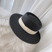 将图片加载到图库查看器，Adult Summer Straw Hat Fashion Casual Beach Fedora Hat Wide Brim Straw Hat Luxury Fedora Summer Packable Sun Hat Lightweight Women Beach Sun Hat Breathable Sun Hats For Women 56-58cm
